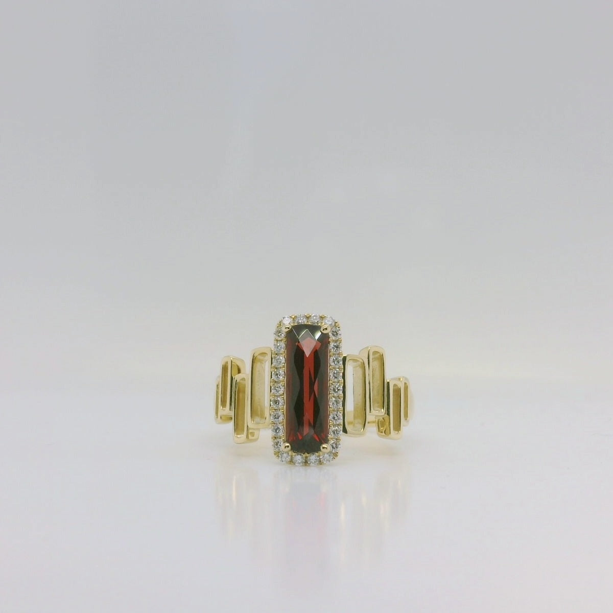 Garnet & Diamond Rectangle Ring