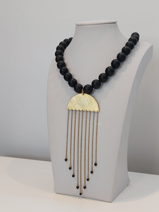 Black Bead & Chain Drop Pendant