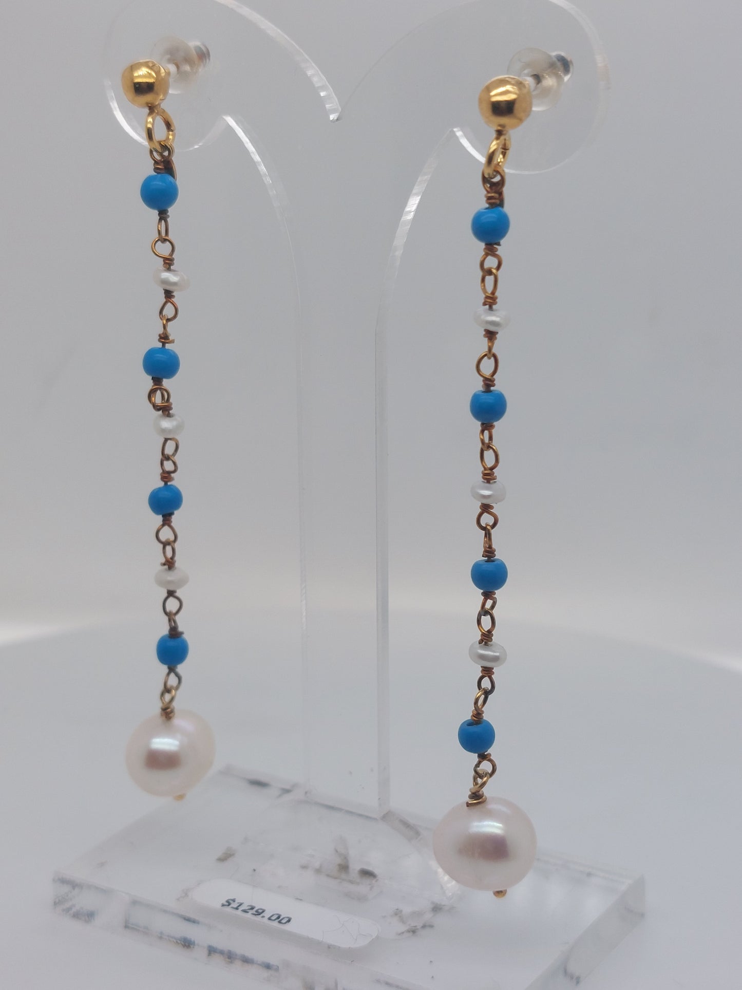Turquoise & Pearl Drop Earrings