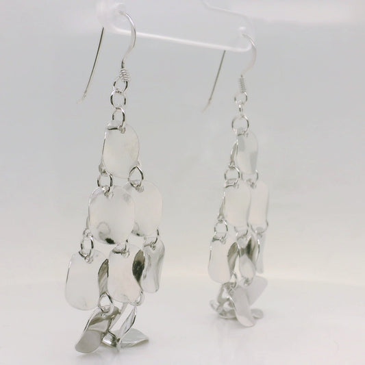 Silver Multi Disk Drop Earrings