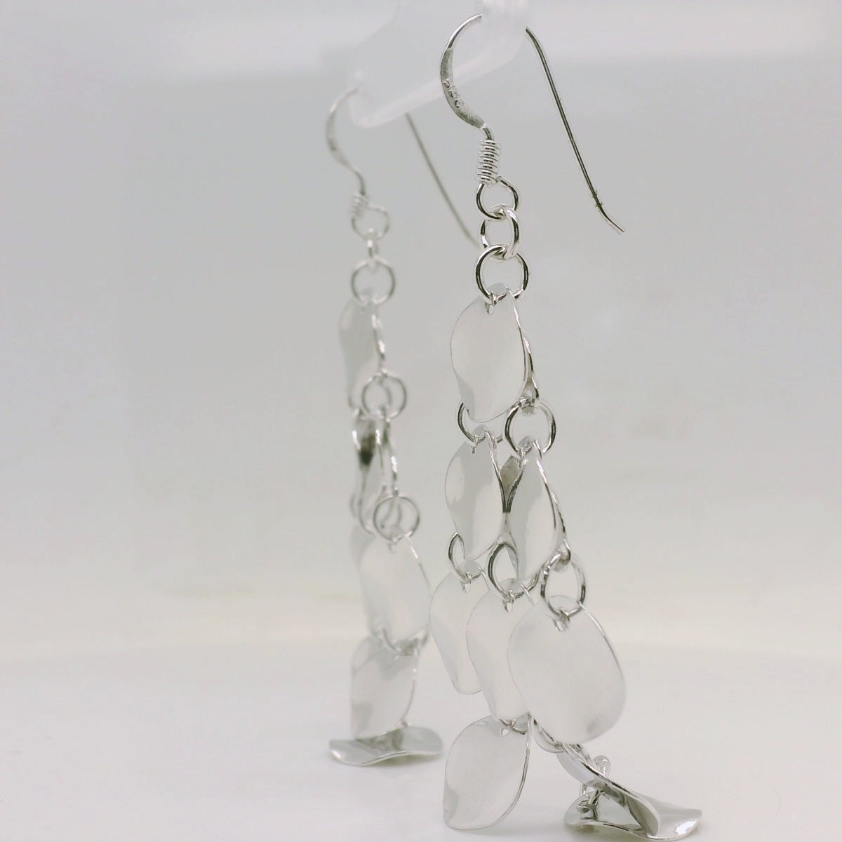 Silver Multi Disk Drop Earrings