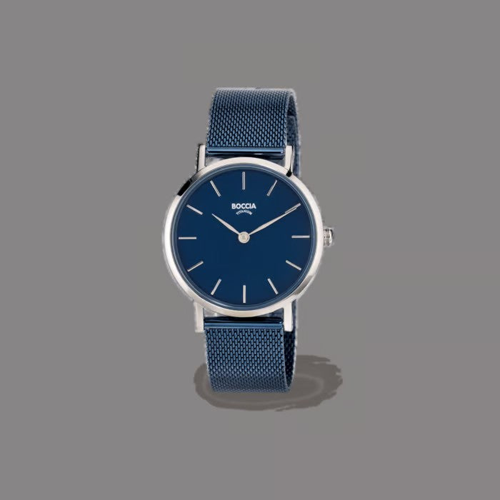 Boccia Titanium Watch – Blue Dial with Blue Mesh Bracelet