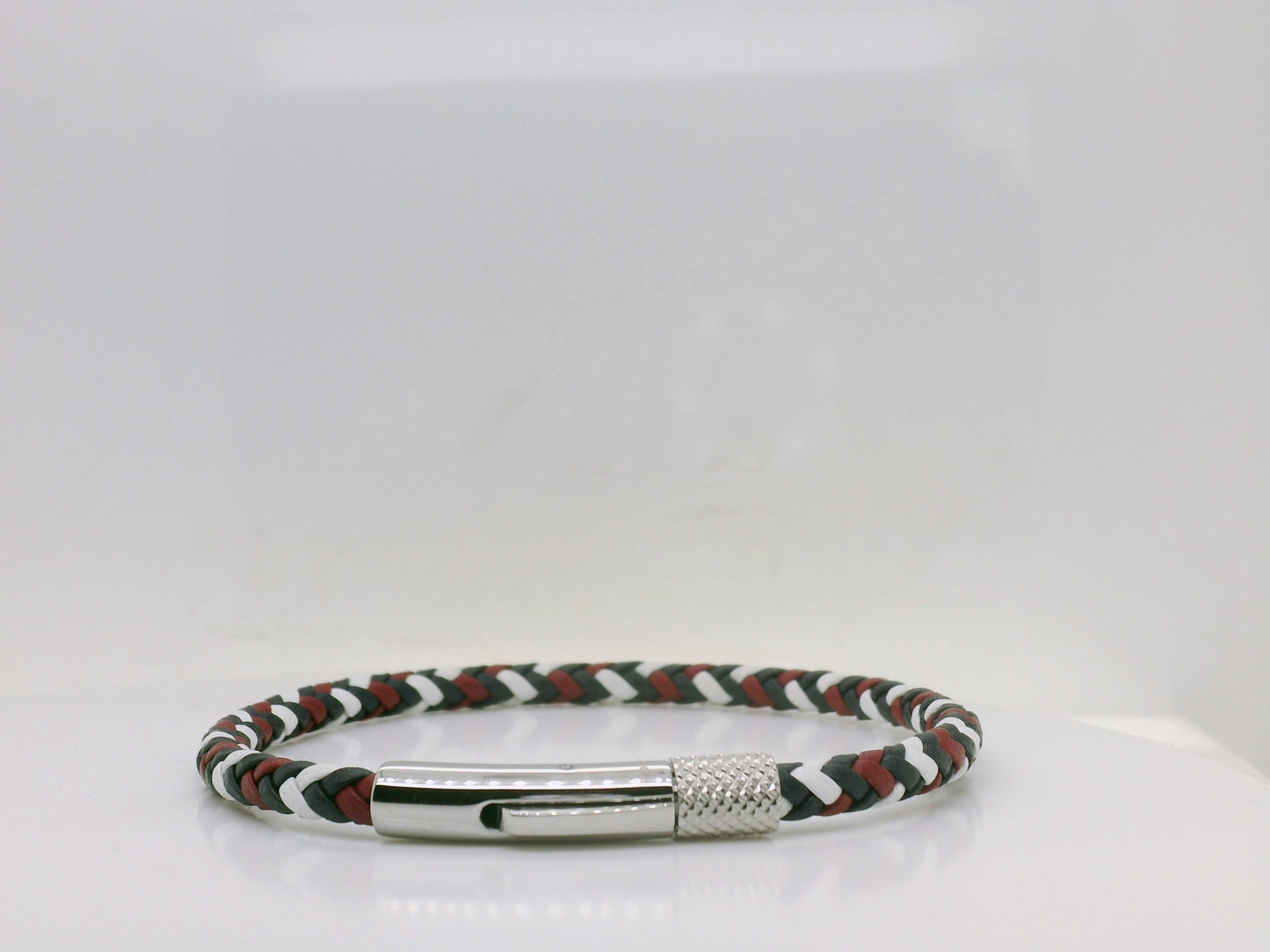 Red, White & Navy Leather Bracelet