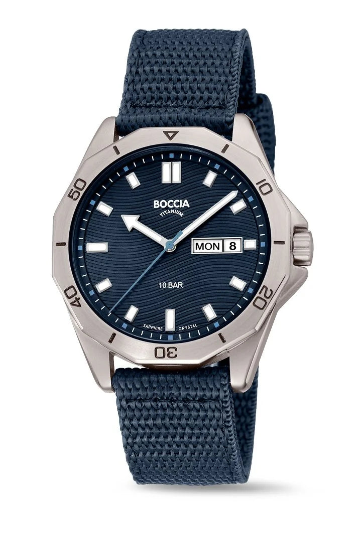 Boccia Titanium Watch – Blue Dial with Blue Fabric Strap