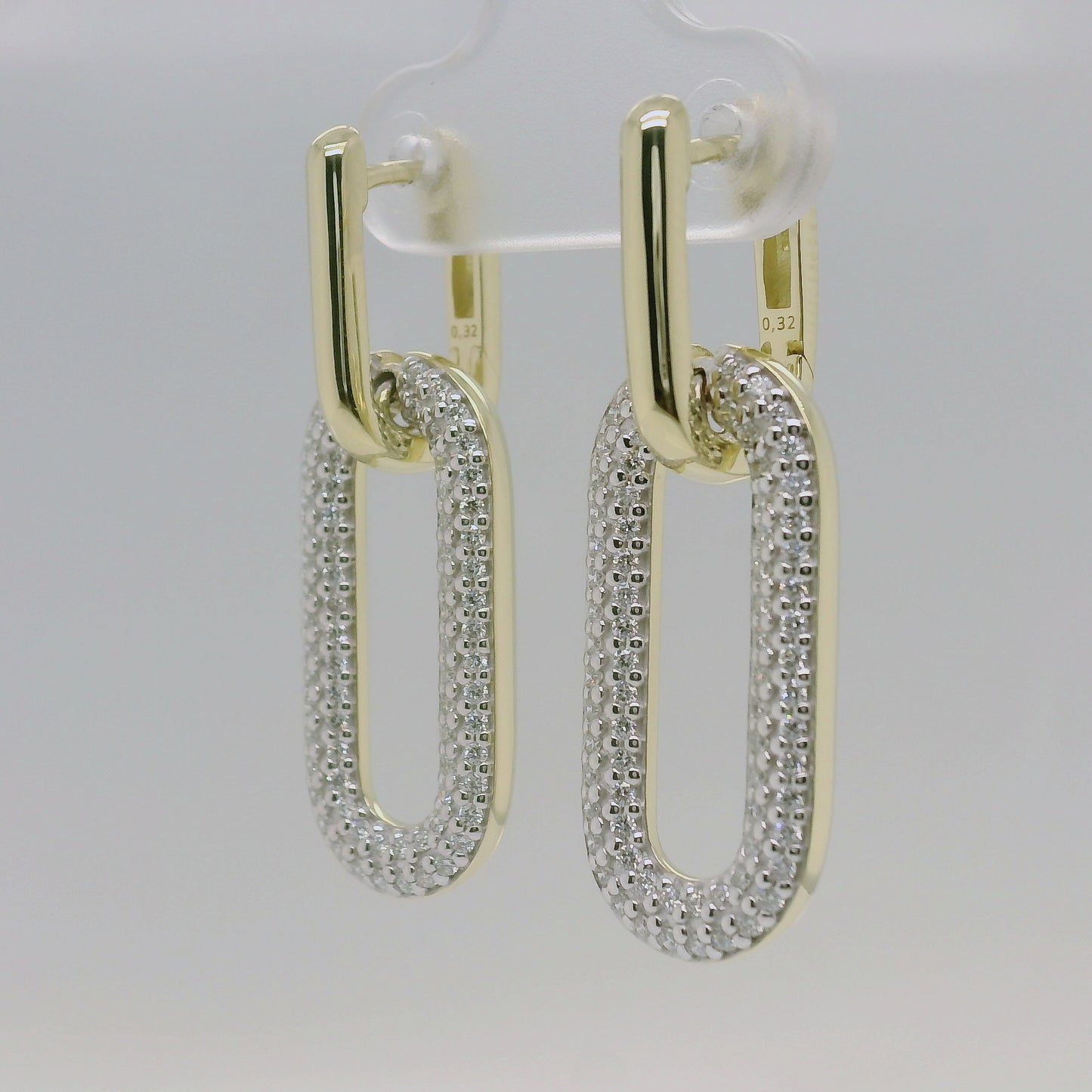 9ct Yellow Gold Diamond Set Oval Drop Earrings