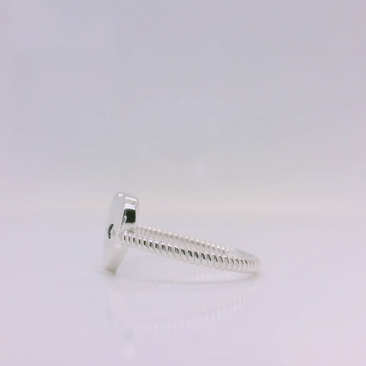 Silver Twisted Heart Sapphire Signet Ring