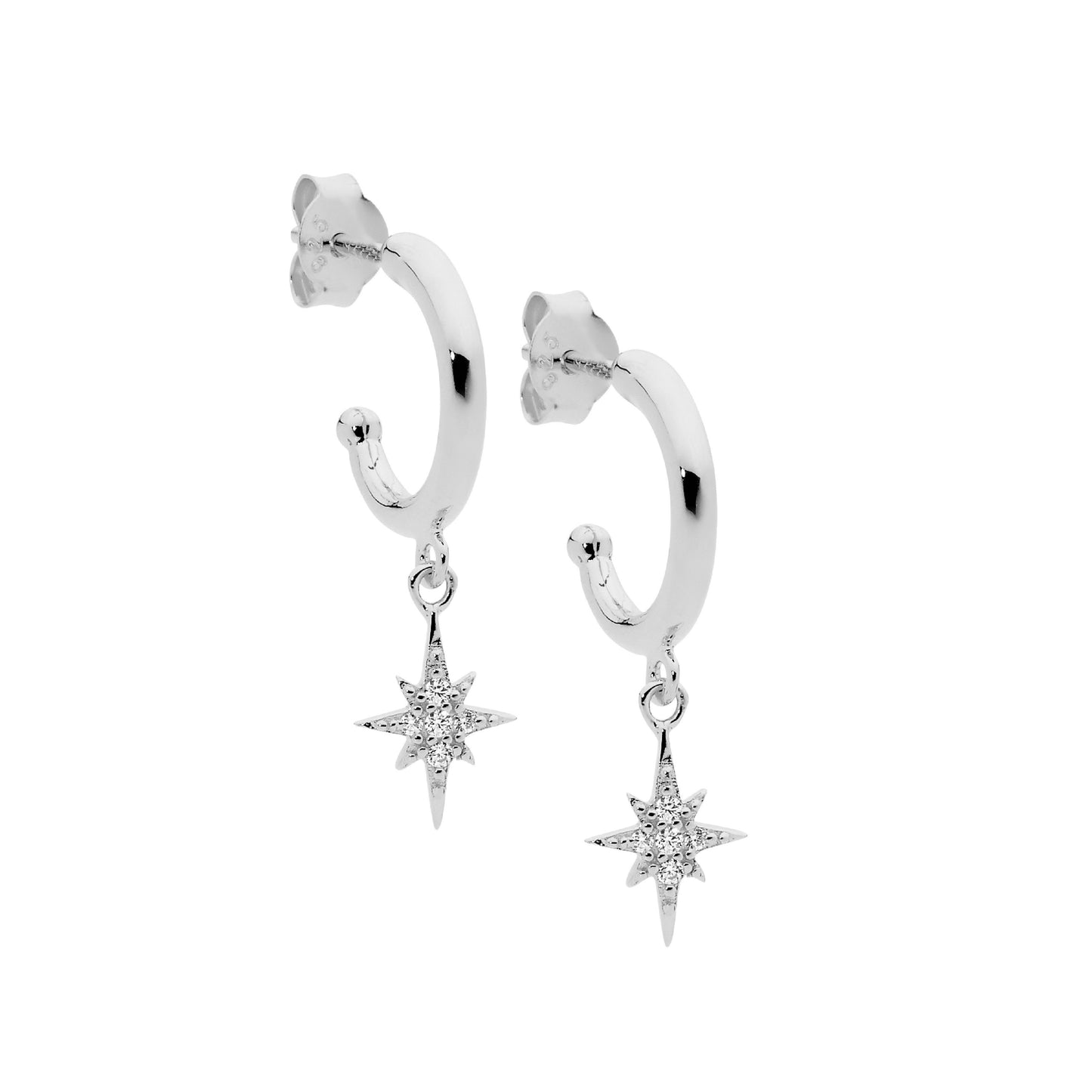 Silver Star Drop Earrings