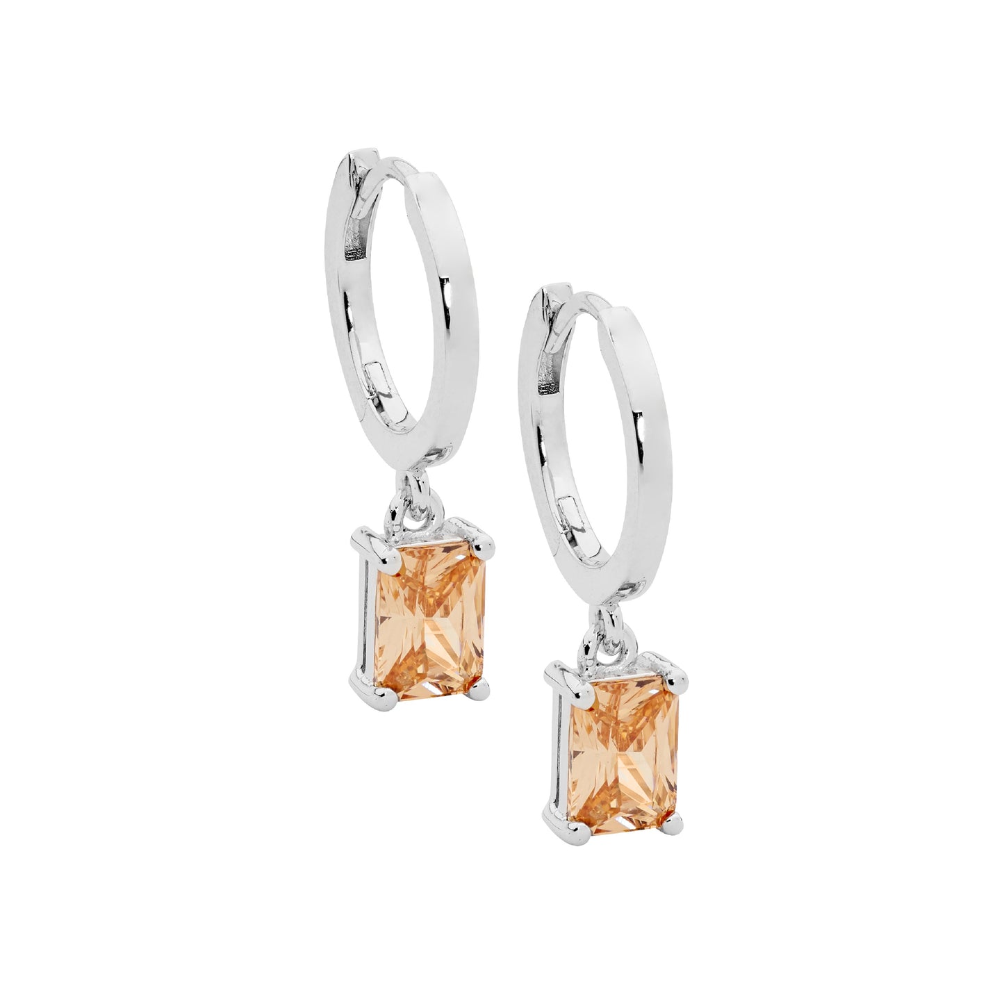 Silver Radiant Champagne Stone Drop Earring