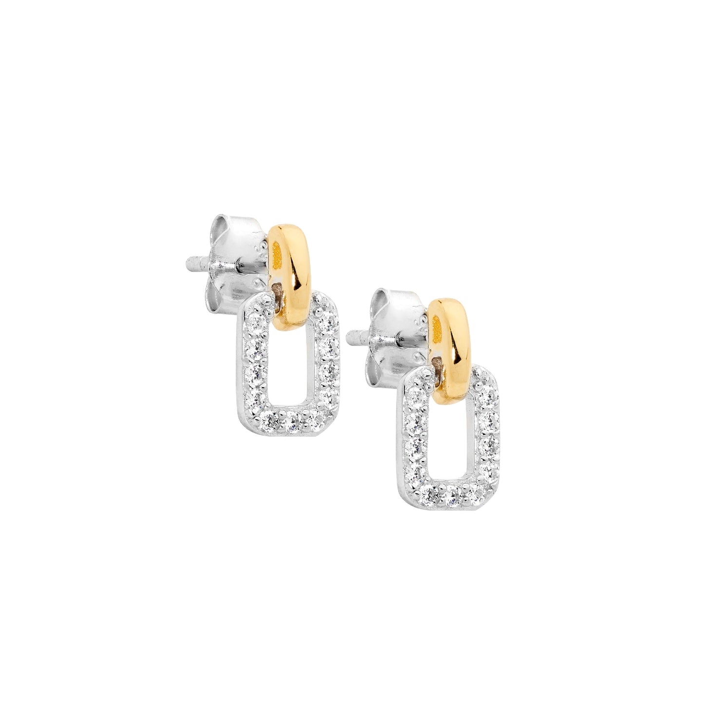 Sterling Silver Yellow Gold Plated Cubic Zirconia Drop Earrings