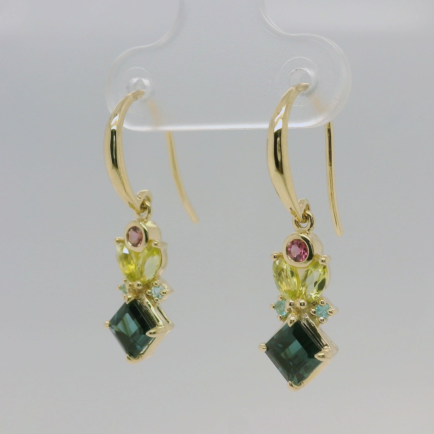9ct Yellow Gold Multi-Coloured Tourmaline Drop Earrings
