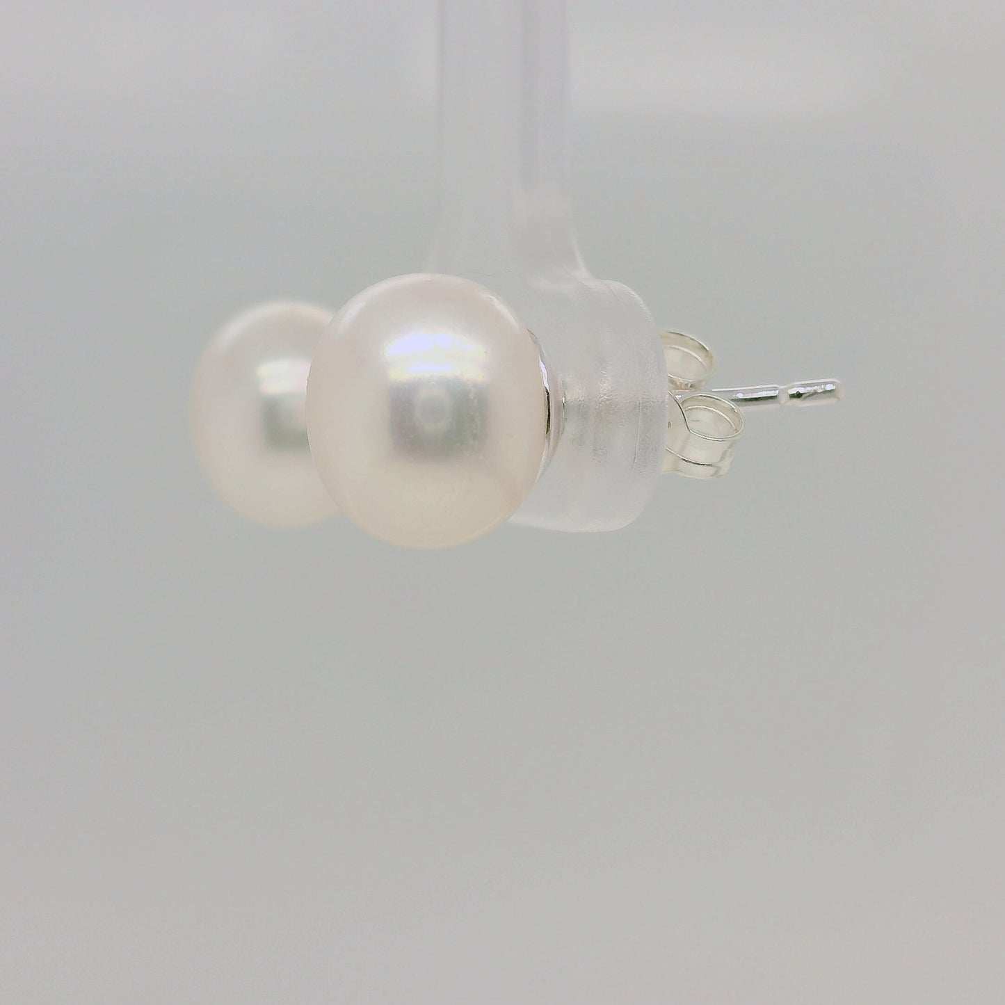 Sterling Silver Freshwater Button Pearl Stud Earrings – 8–8.5mm