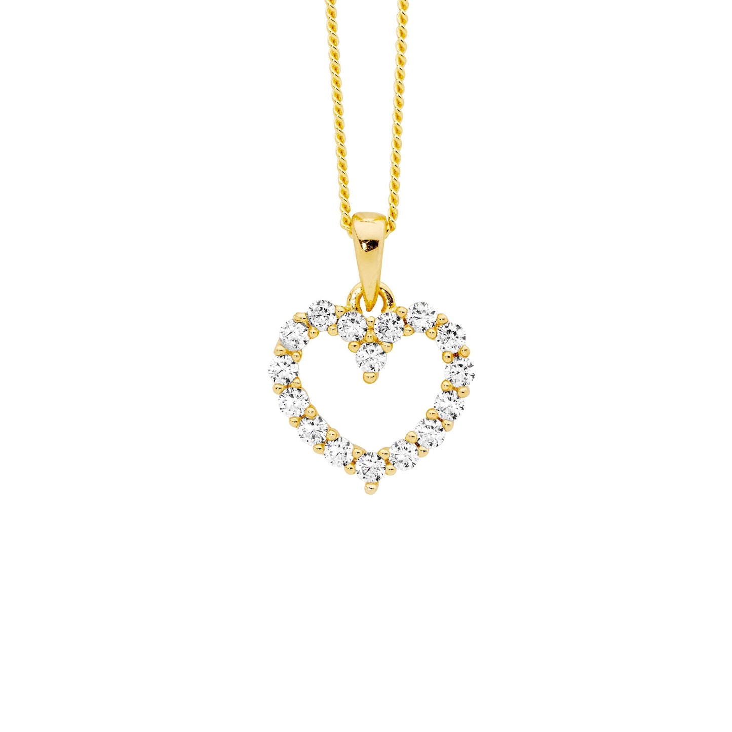 Open Heart CZ Necklace - Yellow Plated
