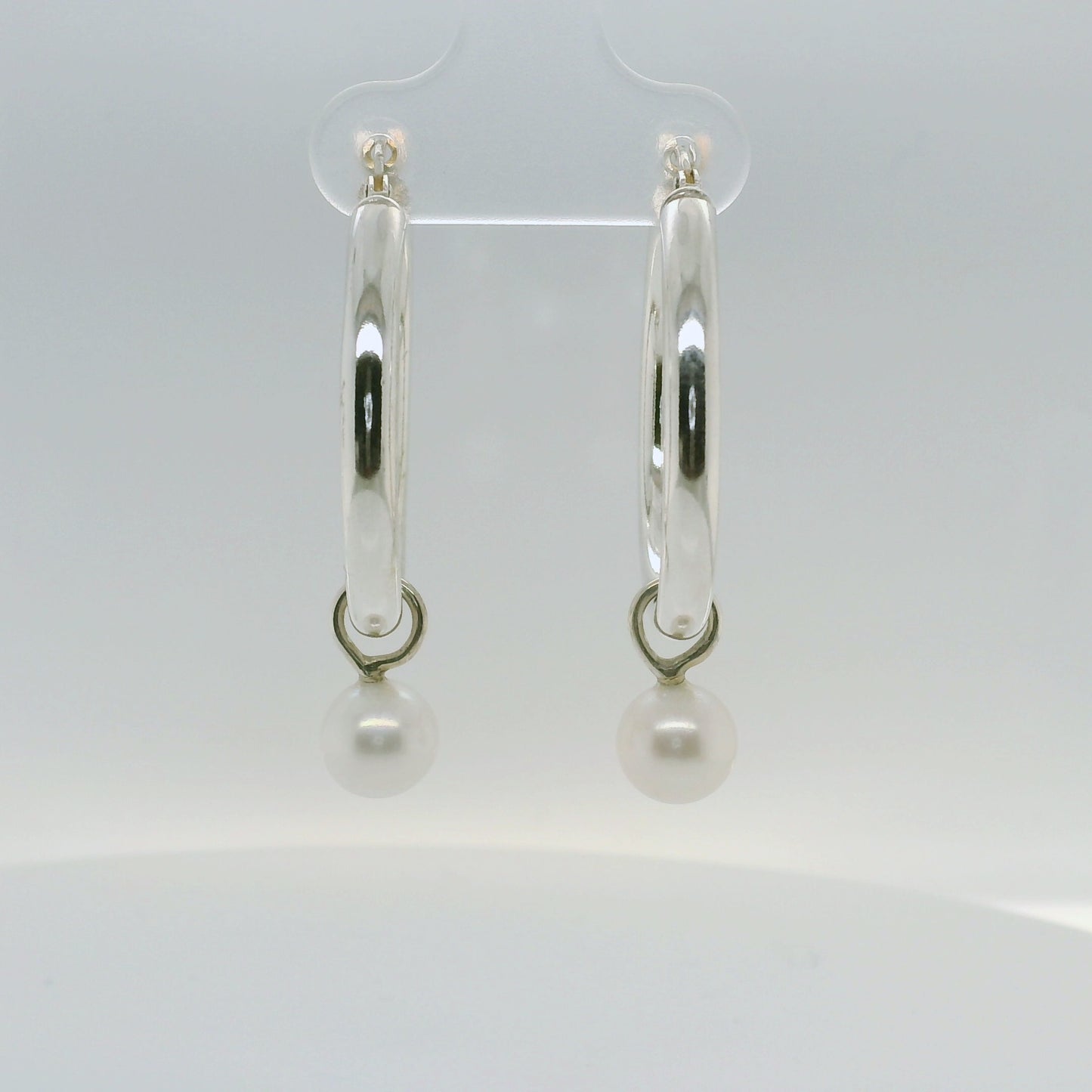 Silver Pearl Hoops