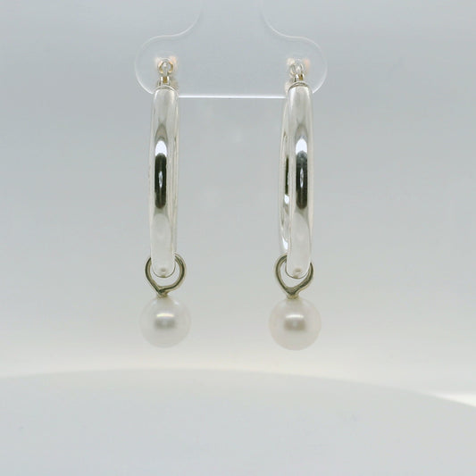 Silver Pearl Hoops