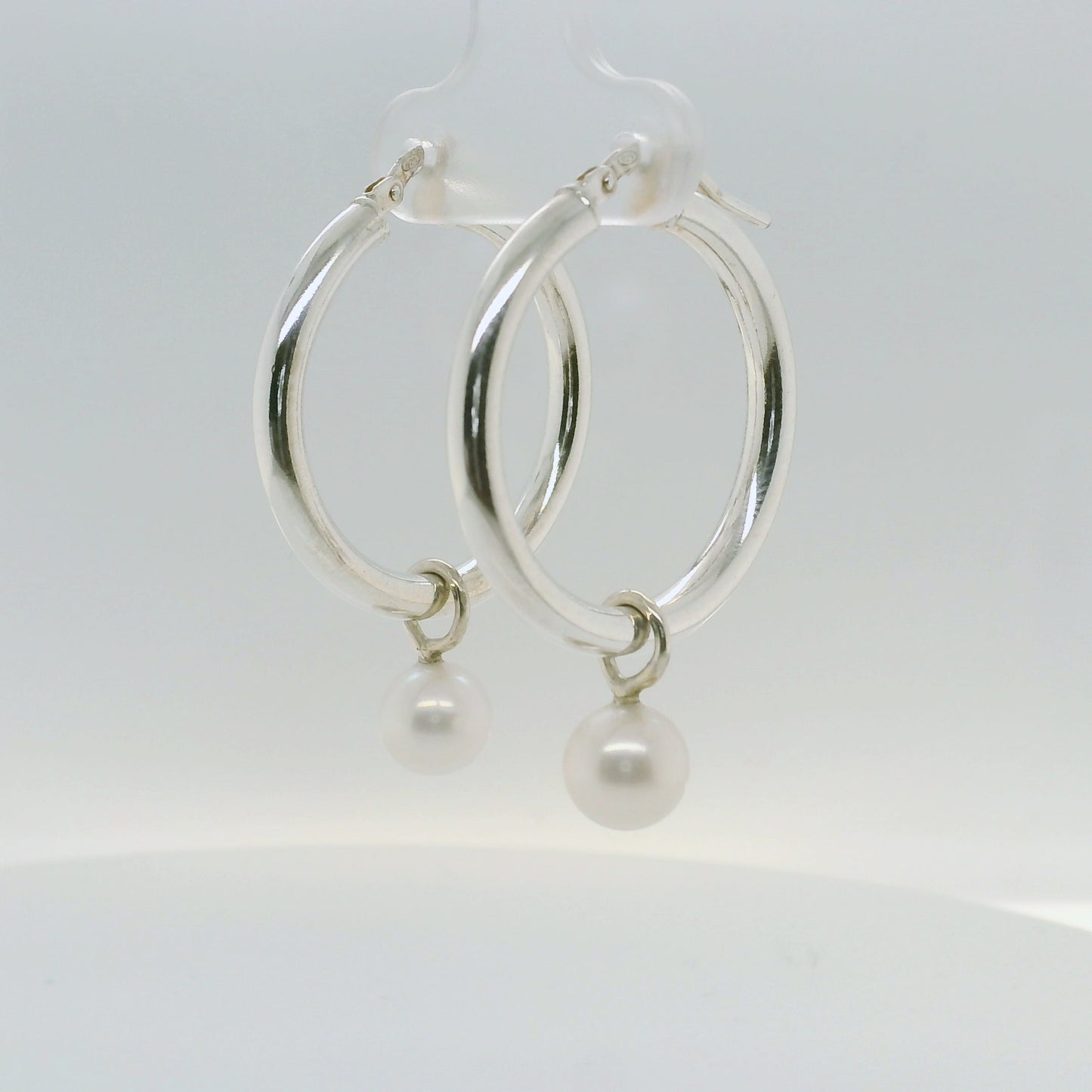 Silver Pearl Hoops