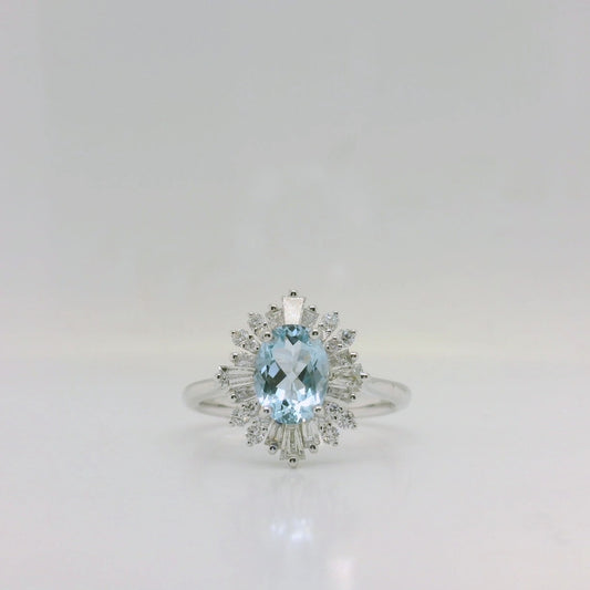 Aquamarine & Diamond Cluster Ring