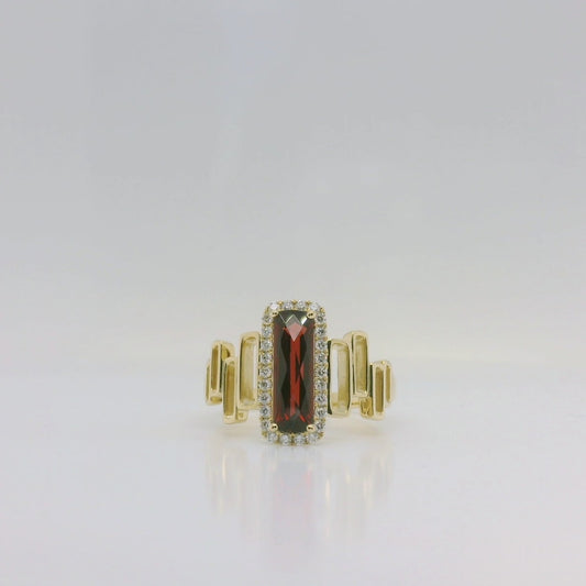 Garnet & Diamond Rectangle Ring