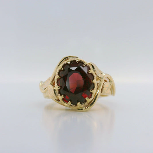 Hand Engraved Garnet Ring