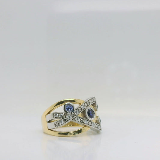 Sapphire & Diamond Crossover Ring