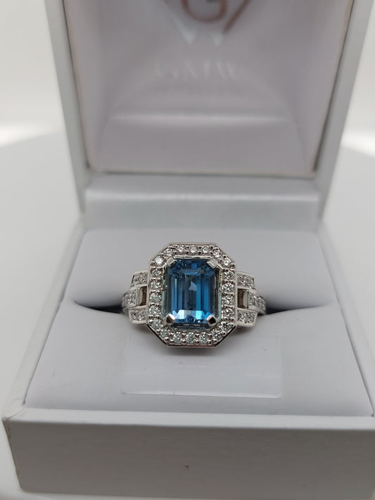 Aquamarine & Diamond Ring