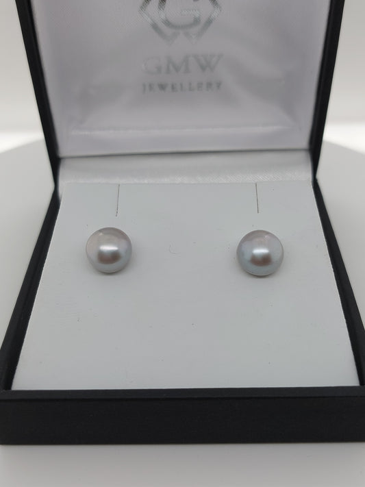 Small Grey Button Pearl Studs