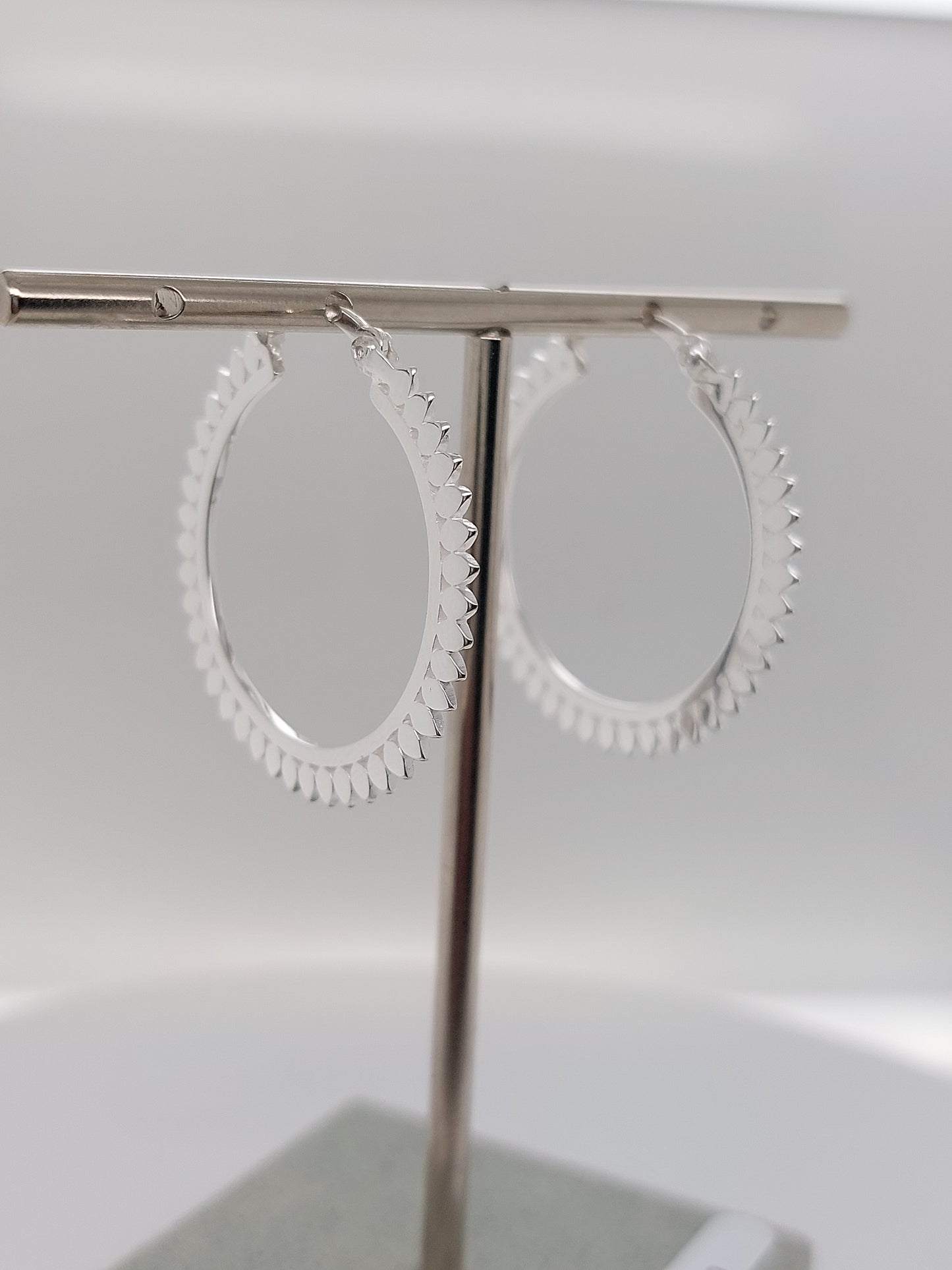 Silver Petal Hoop Earrings