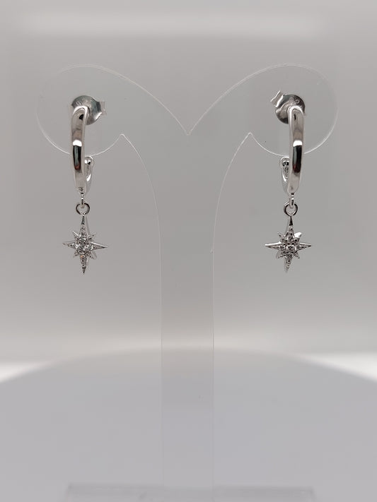 Silver Star Drop Earrings