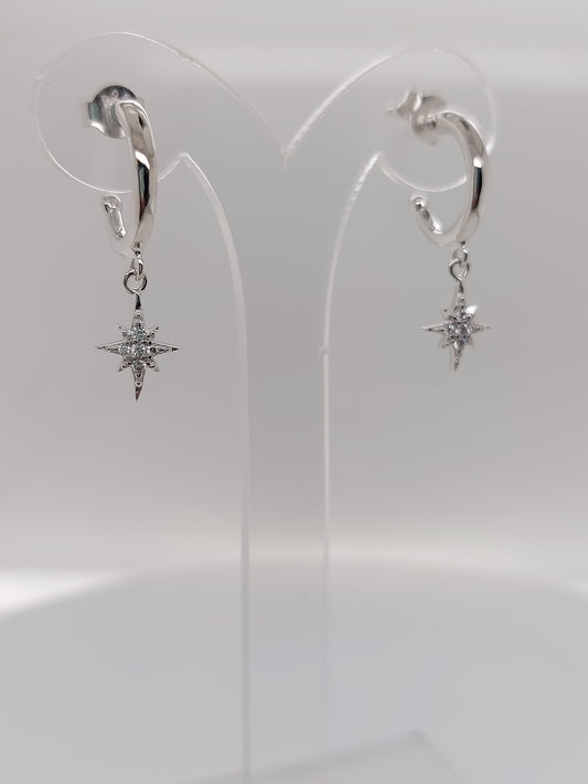 Silver Star Drop Earrings