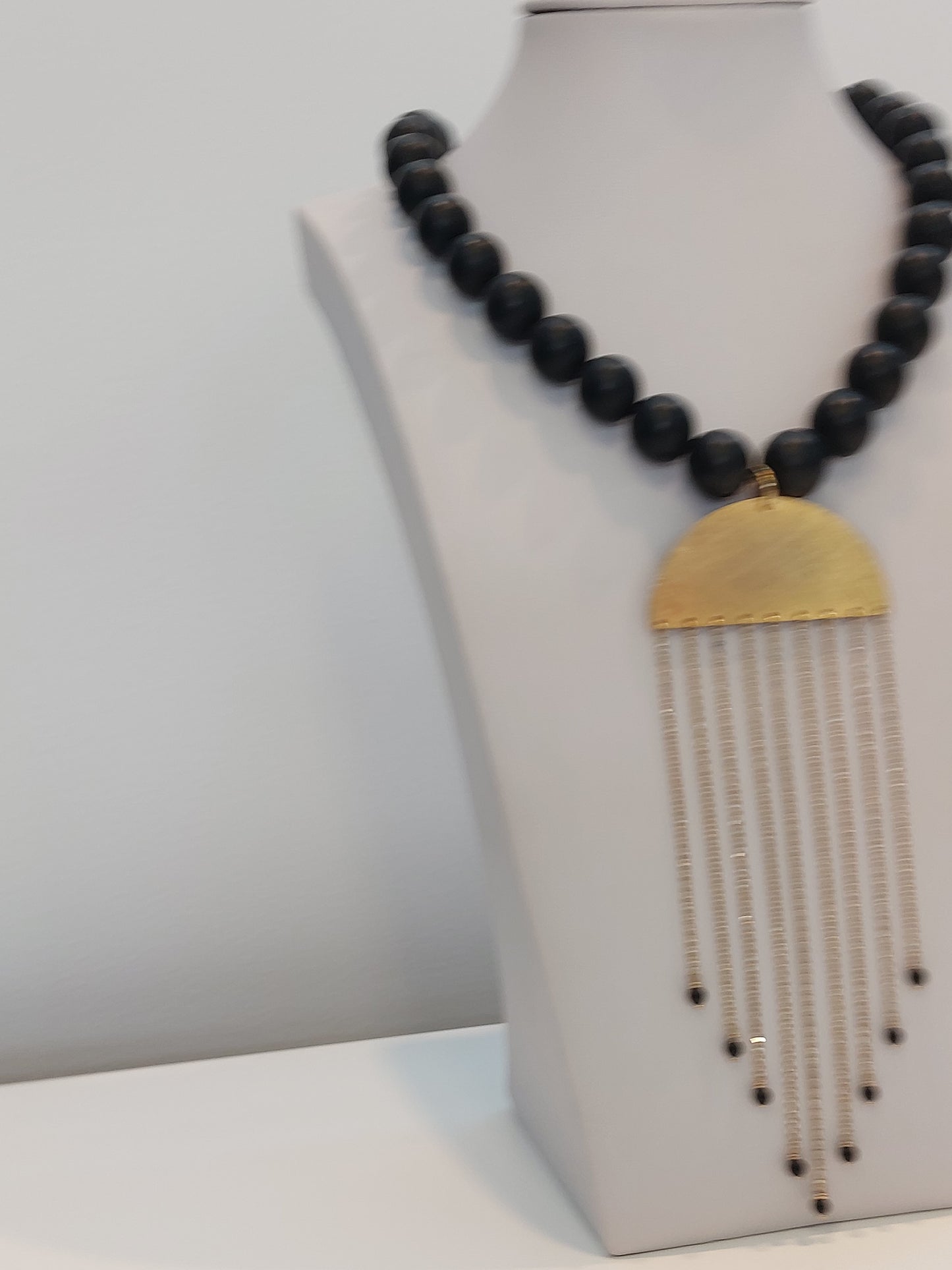 Black Bead & Chain Drop Necklace