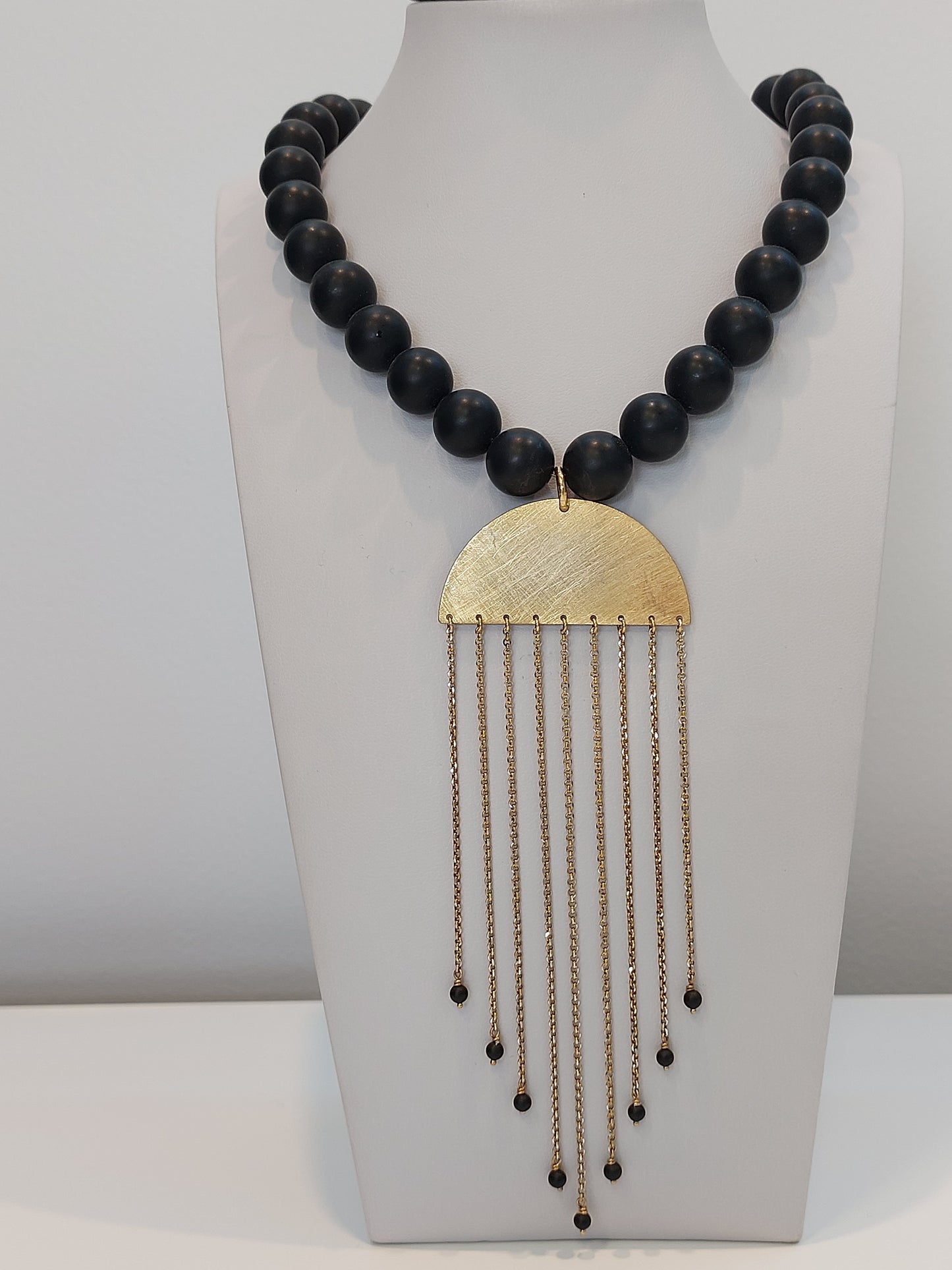 Black Bead & Chain Drop Necklace