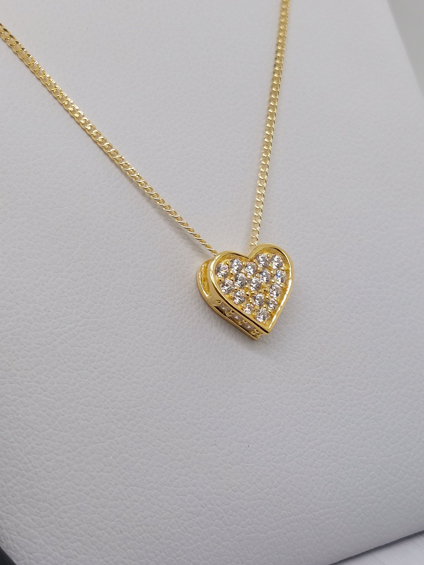 Gold Tone Pave Set Heart Necklace