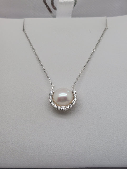 Pearl & CZ Half Surround Necklace