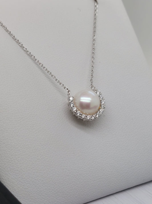 Pearl & CZ Half Surround Necklace