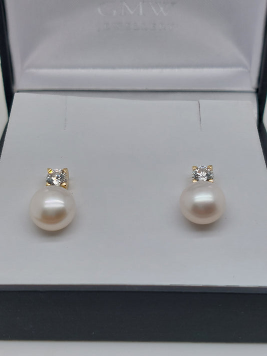 Yellow Pearl & CZ Studs