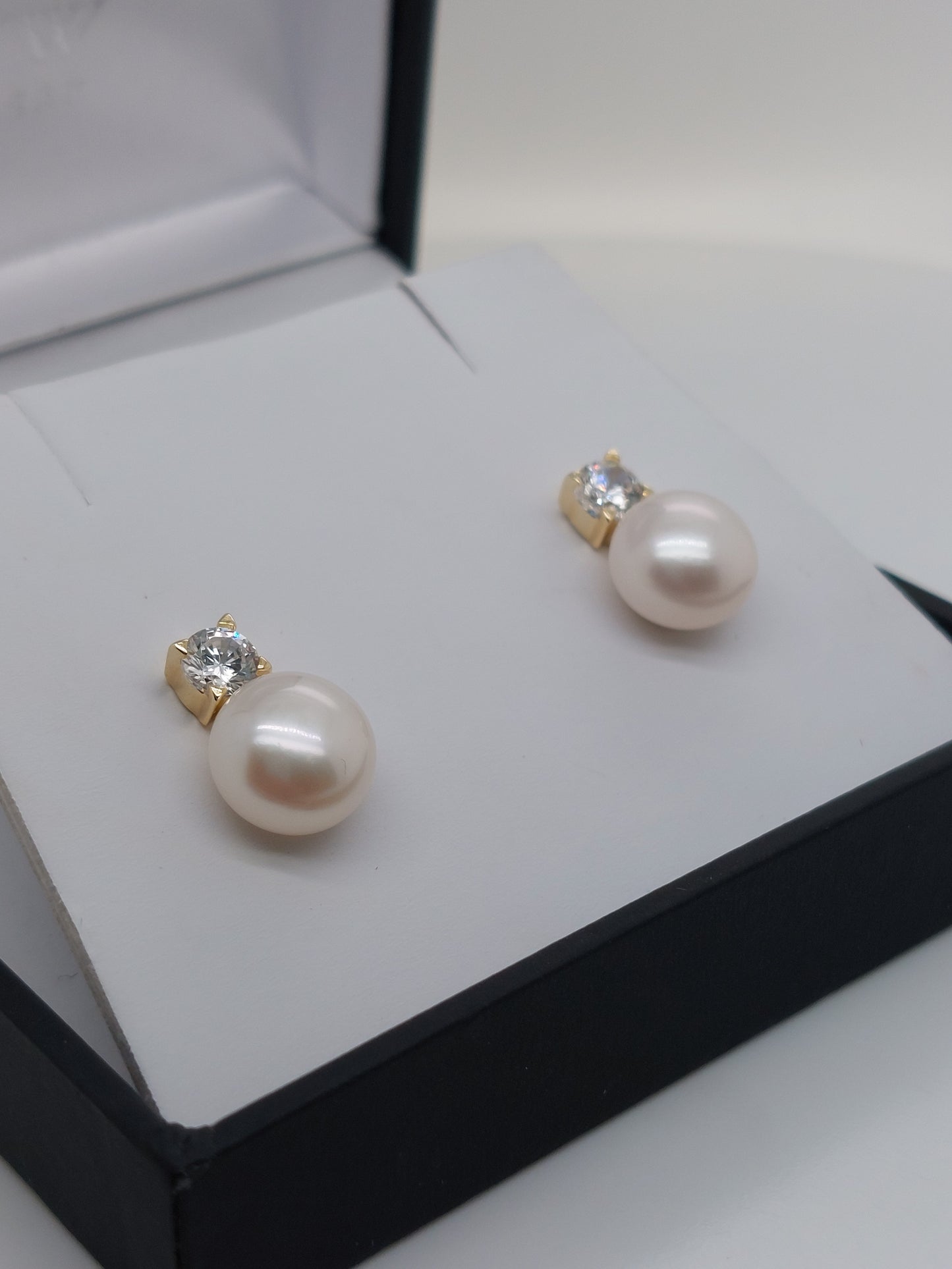 Yellow Pearl & CZ Studs