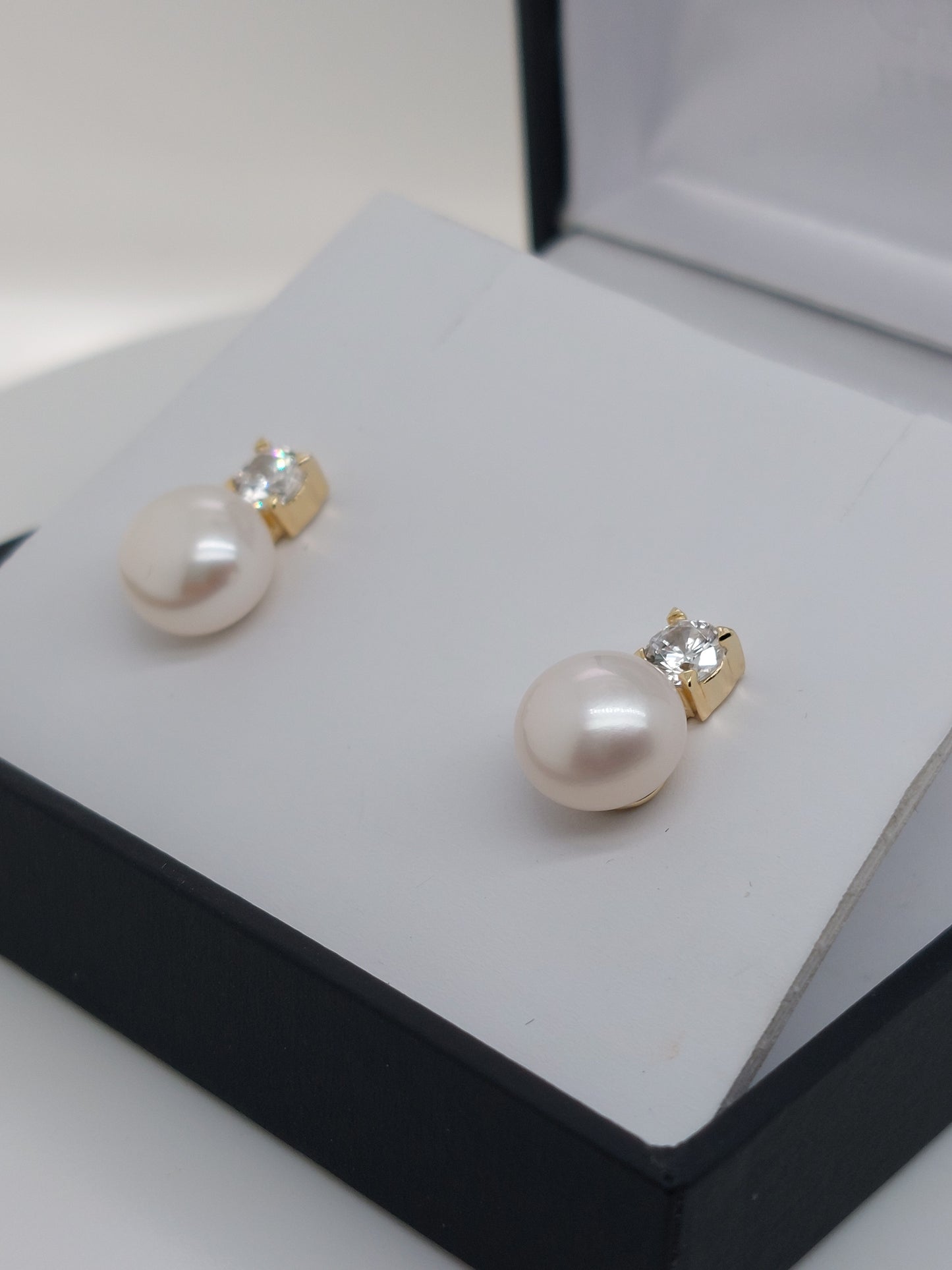 Yellow Pearl & CZ Studs