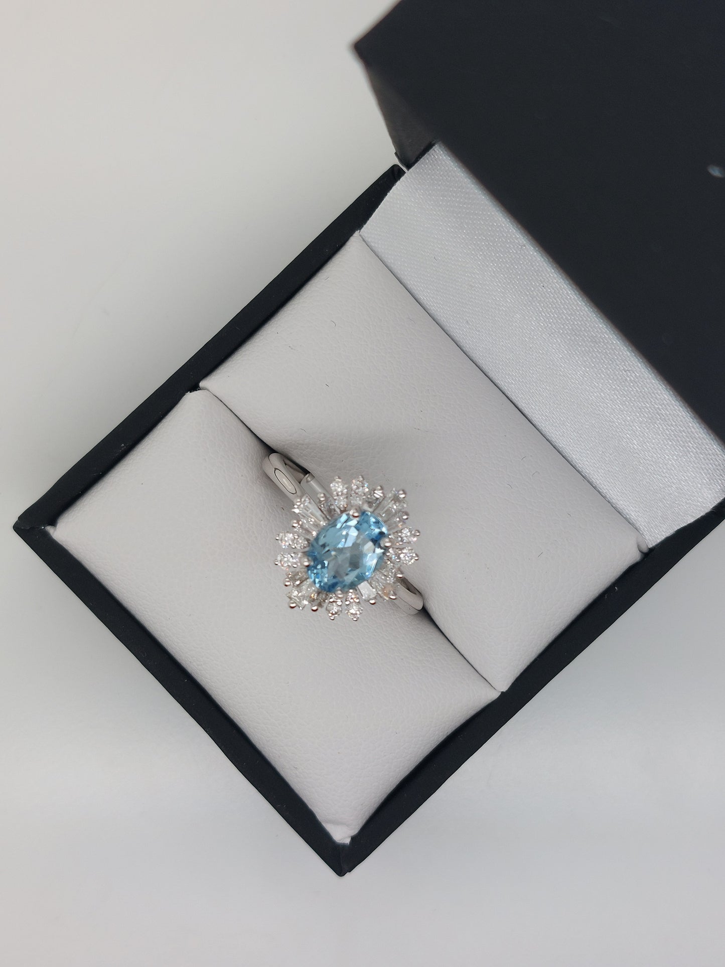 Aquamarine & Diamond Cluster Ring