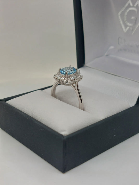 Aquamarine & Diamond Cluster Ring