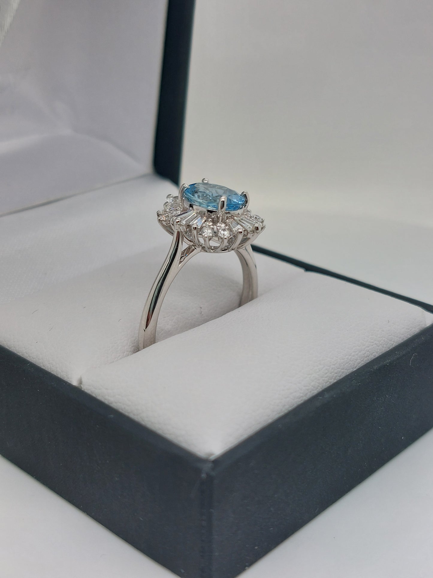 Aquamarine & Diamond Cluster Ring