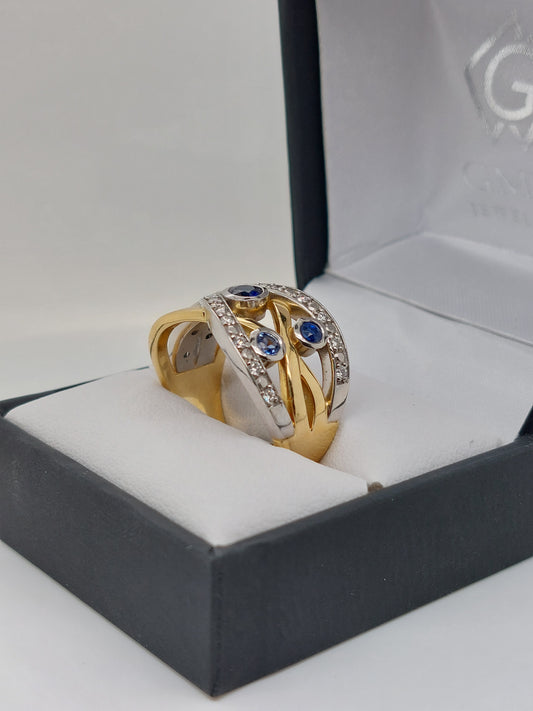 Sapphire & Diamond Crossover Ring