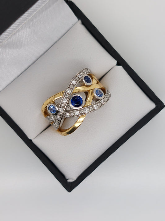 Sapphire & Diamond Crossover Ring