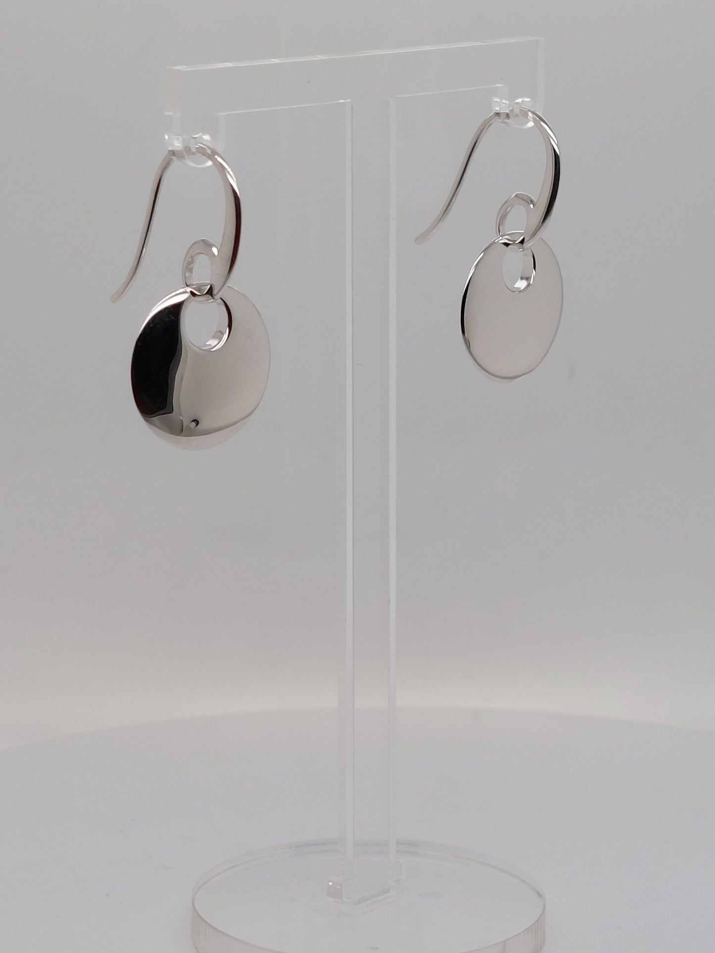 Silver Disk Drop Earrings