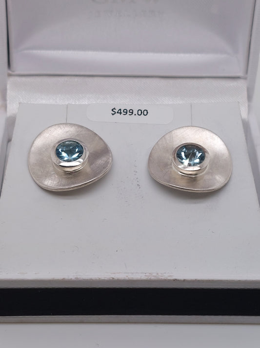 Matte Circle Topaz Studs