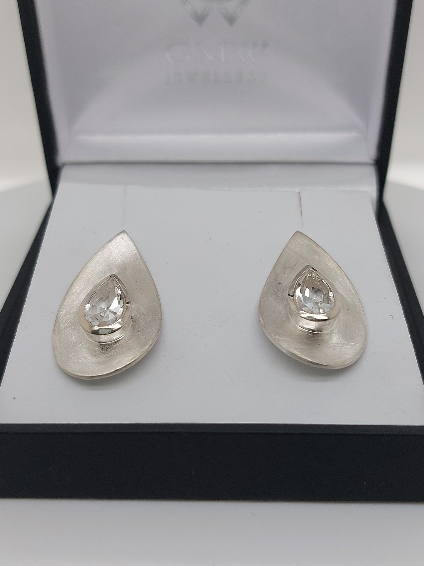 White Topaz Triangle Earrings