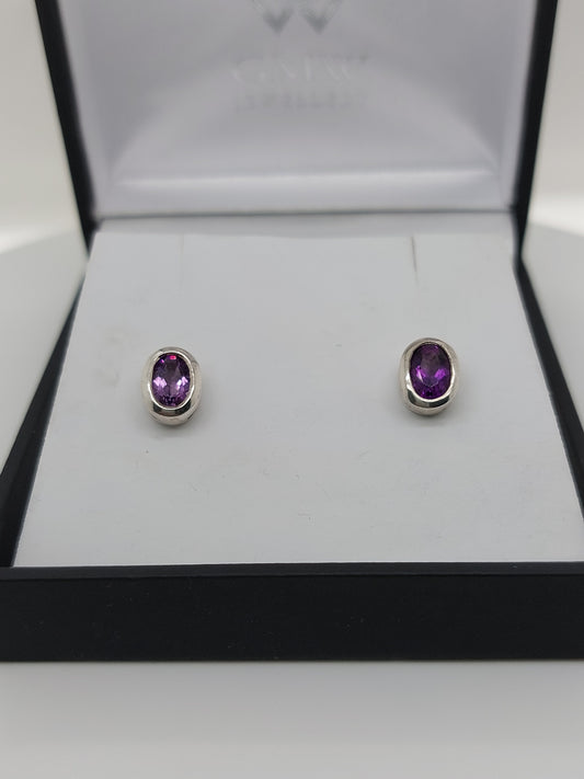 Oval Amethyst Studs