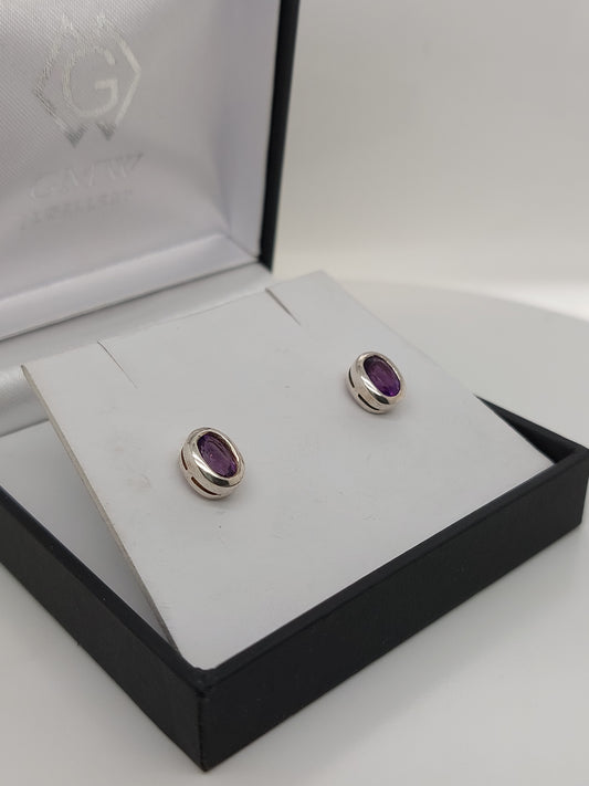 Oval Amethyst Studs