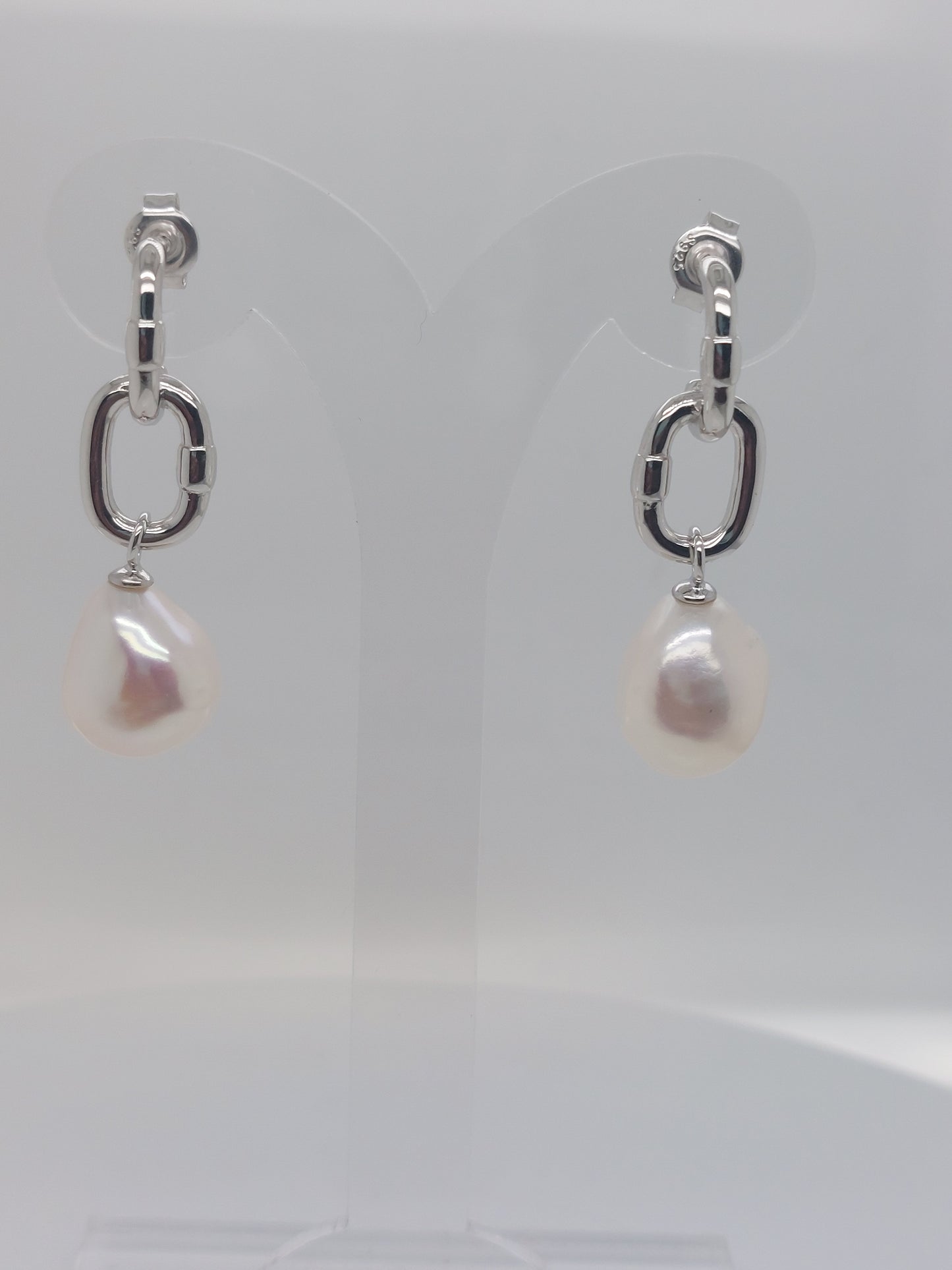 Chain Link Pearl Drop Earrings