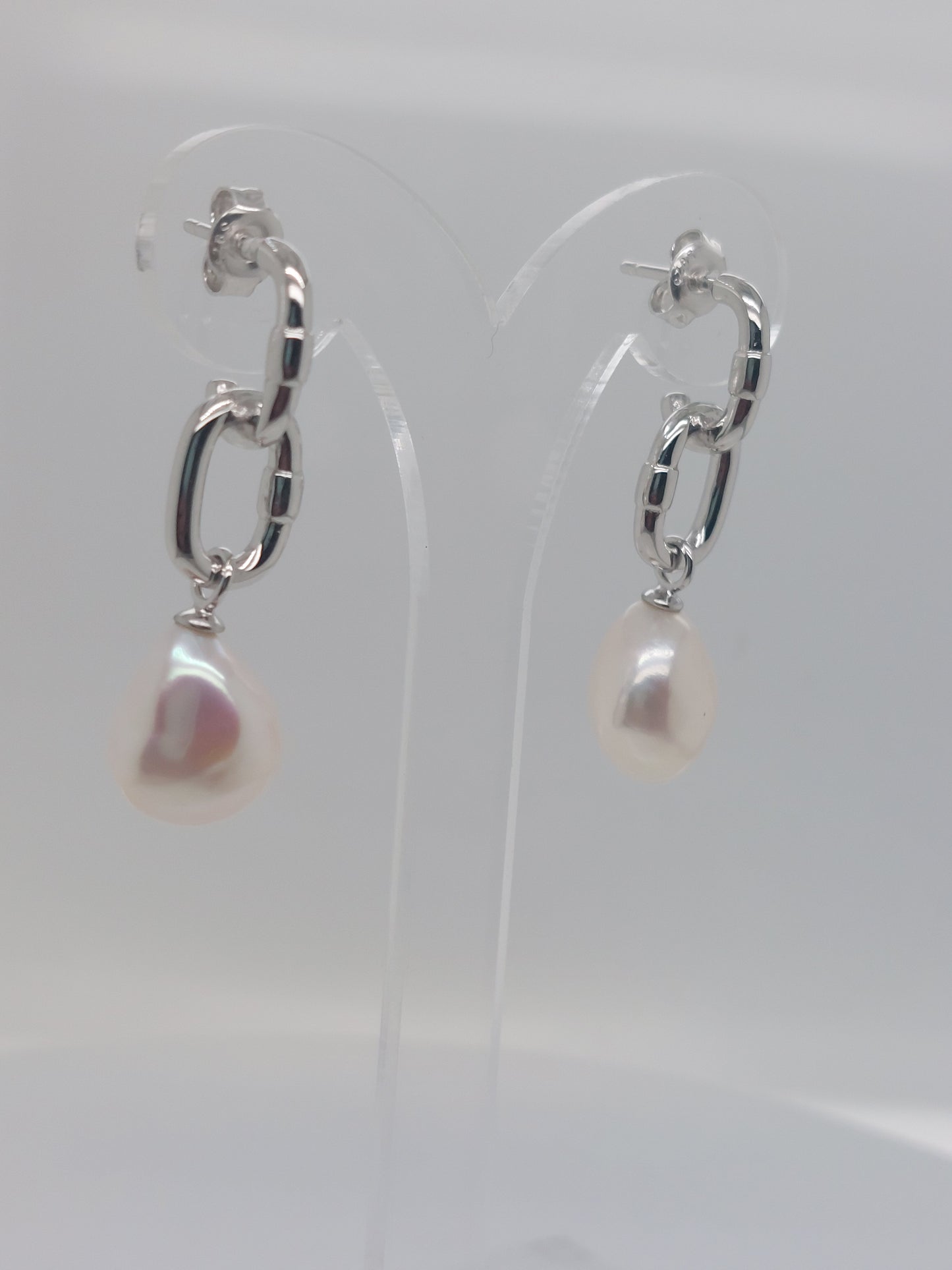 Chain Link Pearl Drop Earrings