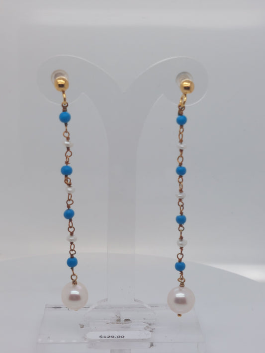 Turquoise & Pearl Drop Earrings