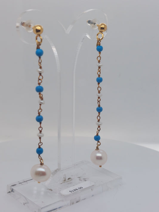 Turquoise & Pearl Drop Earrings